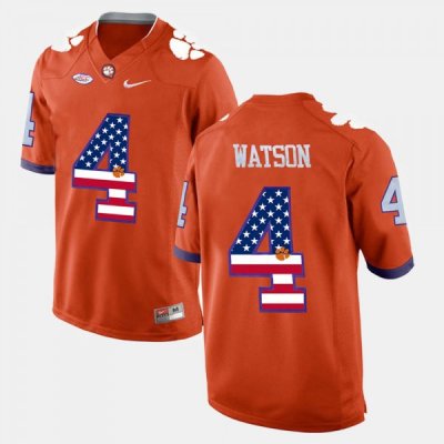 Clemson Tigers DeShaun Watson Men's #4 US Flag Fashion Orange College Football Jersey 2405KTEZ0