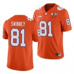 Clemson Tigers Drew Swinney Men's #81 Orange Game 2020 Playoff College Football Jersey 2405FRLE0