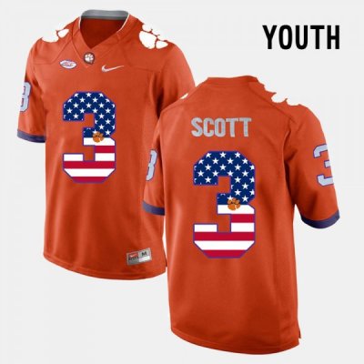 Clemson Tigers Artavis Scott Youth #3 US Flag Fashion Orange College Football Jersey 2405XJYG3