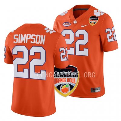 Clemson Tigers Trenton Simpson Men's #22 2022 Bowl Orange Orange College Football Jersey 2405QNPF0