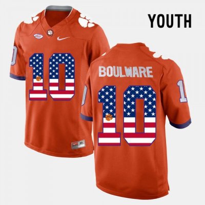 Clemson Tigers Ben Boulware Youth #10 US Flag Fashion Orange College Football Jersey 2405IXDH7