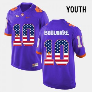 Clemson Tigers Ben Boulware Youth #10 US Flag Fashion Purple College Football Jersey 2405SBQG6