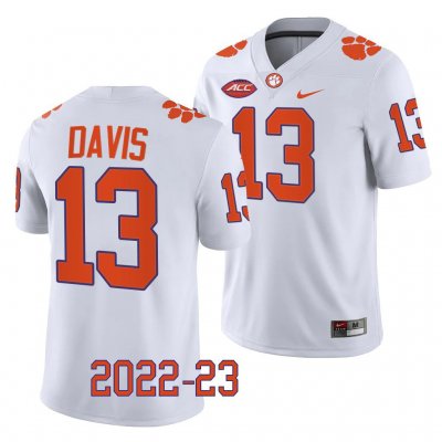 Clemson Tigers Tyler Davis Men's #13 White Game 2022-23 College Football Jersey 2405PRON6