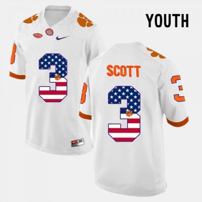 Clemson Tigers Artavis Scott Youth #3 US Flag Fashion White College Football Jersey 2405LPPK7