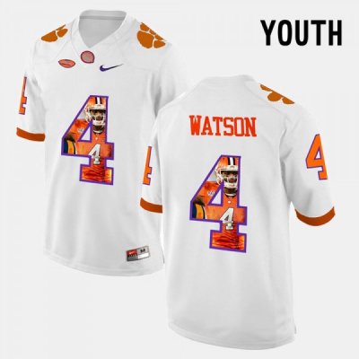 Clemson Tigers DeShaun Watson Youth #4 Pictorial Fashion White College Football Jersey 2405LEZZ8