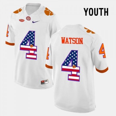 Clemson Tigers DeShaun Watson Youth #4 US Flag Fashion White College Football Jersey 2405SYXJ2