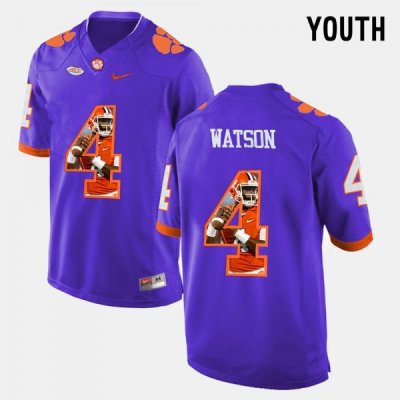 Clemson Tigers DeShaun Watson Youth #4 Pictorial Fashion Purple College Football Jersey 2405AFPD4