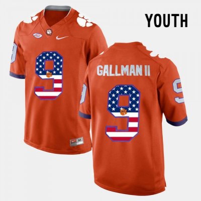 Clemson Tigers Wayne Gallman II Youth #9 US Flag Fashion Orange College Football Jersey 2405NEQR1