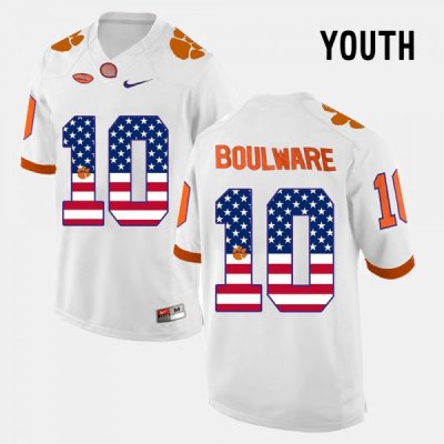 Clemson Tigers Ben Boulware Youth #10 US Flag Fashion White College Football Jersey 2405TVFA0