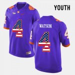 Clemson Tigers DeShaun Watson Youth #4 US Flag Fashion Purple College Football Jersey 2405OWES4