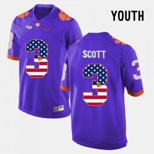 Clemson Tigers Artavis Scott Youth #3 US Flag Fashion Purple College Football Jersey 2405PWAM0