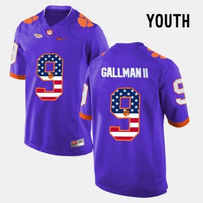 Clemson Tigers Wayne Gallman II Youth #9 US Flag Fashion Purple College Football Jersey 2405MITZ8